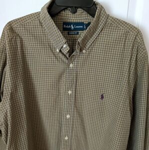 Ralph Lauren Olive Green Mini Plaid Dress Shirt. Size XXL